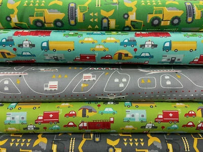 Stacy Iest Hsu for Moda On the Go Cotton Fabric by 1/4 Metre* Car Truck Plane - Image 1 of 4
