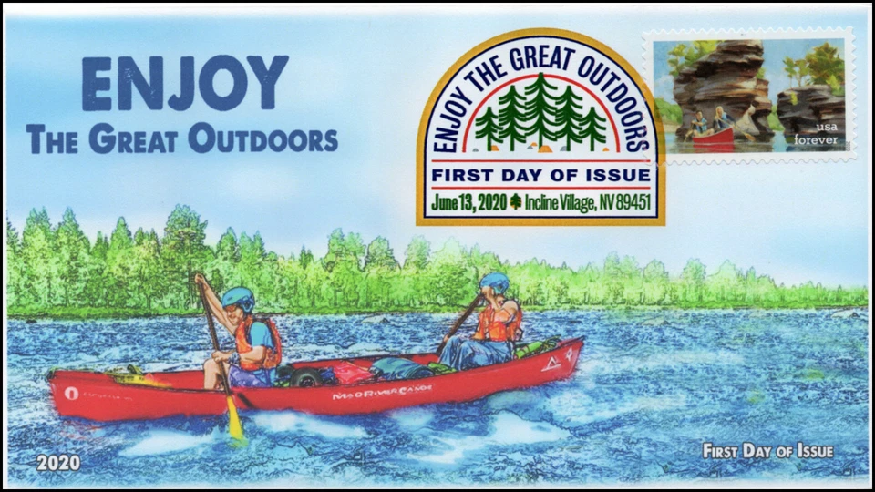 20-110, 2020, Enjoy the Great Outdoors, Digital Color Postmark, FDC, Canoeing  - Image 1 of 1