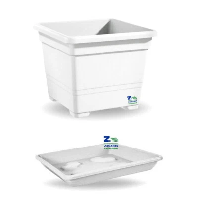 VECA VASO FIORIERA QUADRA QUADRATO COLORE BIANCO CON SOTTOVASO CM 38X38X30 H