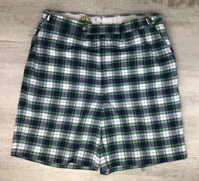 Vintage Divots Golf Shorts 70s 80s Made USA Green Blue Plaid Mens Adjustable  - Image 1 of 4