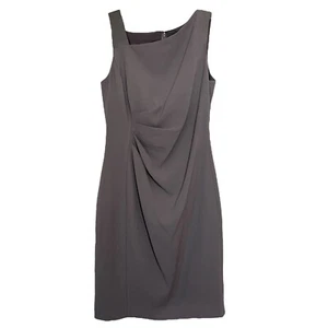Elie Tahari Asymmetrical Sheath Dress Sz 8 Gray Ruched Sleeveless Leather Strap - Picture 1 of 11