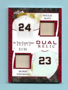2022 Leaf ITG Dual Relic JERSEY Card! Willie Mays & Bobby Thomson! SP#21/30! - Picture 1 of 2