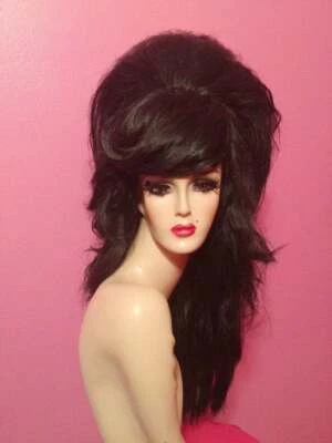  ¡Peluca Colmena Gigante AMY WINEHOUSE Años 60! Disfraz Personalizado Drag Queen Negro TODOS LOS COLORES Foto 1 de 4