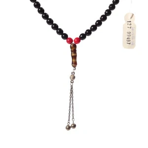 Perlina preghiera religiosa vintage filo nero rosso caramello righe perle vetro ceco - Foto 1 di 3