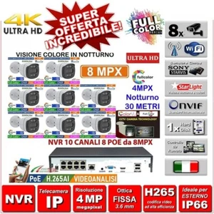 KIT 8MPX 4K IP POE VISIONE FULL COLOR VEDE COLORI AL BUIO KIT 2/4/8 CANALI - Imagen 1 de 11