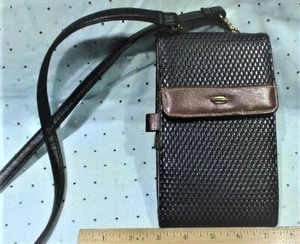 Schwarz mit Braun Crossbody Schulter Geldbörse Portemonnaie Sling Bag Handyhülle Druckknopfverschluss - Bild 1 von 4