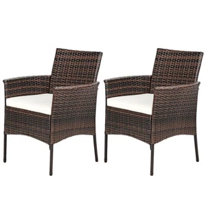 Set of 2 Outdoor Patio PE Rattan Wicker Chairs Seat Cushion Garden Dining Chairs - Picture 1 of 15