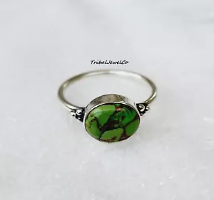 925 Sterling Silver Green Copper Turquoise Ring Handmade Gift Statement Ring - Picture 1 of 8