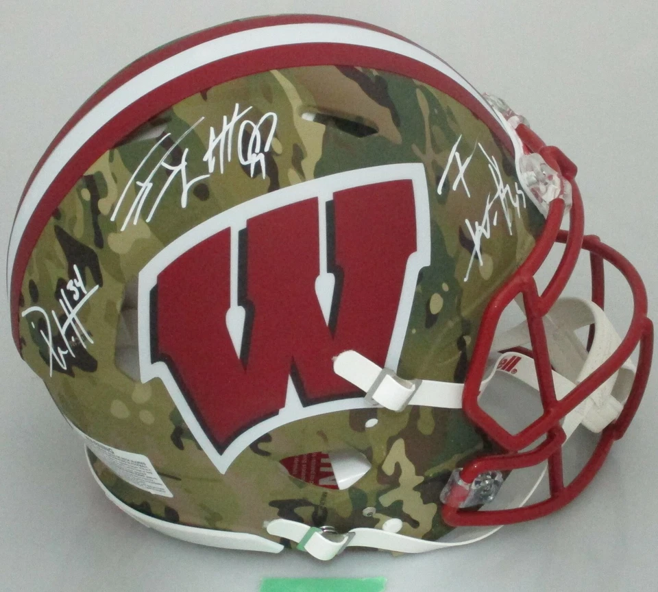 Badgers JJ TJ & DEREK WATT Triple Signed FullSize CAMO Authentic Helmet AUTO JSA - Image 1 of 1