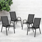 Flash Furniture 4 Pack Brazos Series Black Outdoor Stack Chair with Flex Comfort