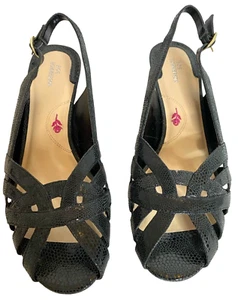 Ros Hommerson NWOB Pam Black Soft Lizard Print Leather Slingback Size 10W - Picture 1 of 7