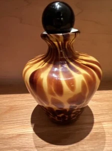 Vintage Perfume Bottle Amber Tortoise Shell  Art Glass With Black Stopper - Picture 1 of 12