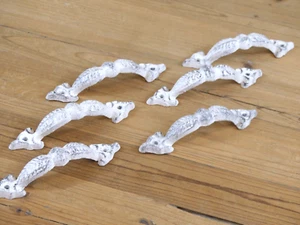 6 Cast Iron Barn Gate Pulls Door Handles 5 3/4" Drawer Pulls Distressed White - Picture 1 of 7