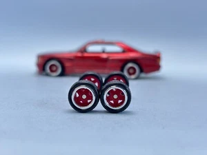 R510 Hotwheels 1/64 Real Riders# Star Red Chrome Line 10mm Long Rubber Wheels - Picture 1 of 5