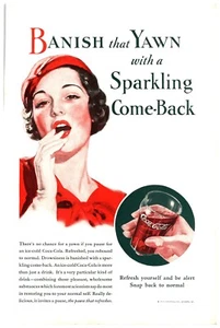 PRINT AD 1933 Coca Cola Coke Banish Yawn Sparkling Come Back Pretty Lady Red - Picture 1 of 3