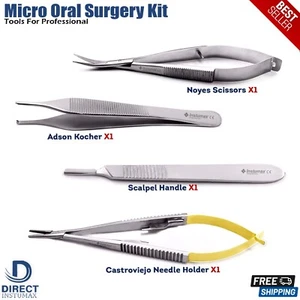 Dental Oral Surgery Kit Suture Needle Holder Forceps Tweezer Tissue Cut Scissors - Picture 1 of 5
