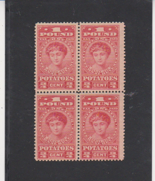 U.S. Scott # RI-1 MNH Block4 Potatoes REVENUE TAX EXEMPT Stamp SERIES 1935 - Image 1 of 1