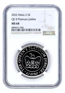 2022 2.5 Euro Platinum Jubilee NGC MS68 Queen Elizabeth II Coronation Crown Coin - Imagen 1 de 2