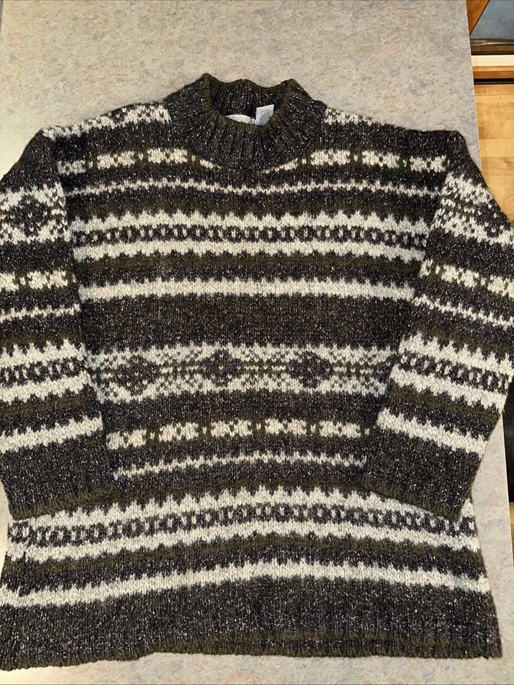 Eastern Mountain Sports Sweater Mens Lg Pullover Thick Nordic 90% wool 10% silk - Image 1 of 4