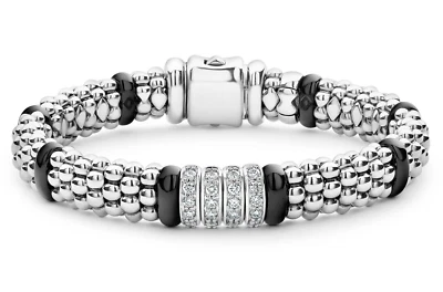 NEW LAGOS Black Caviar 4-Station Ceramic Diamond 9mm Rope Bracelet M (7) - Image 1 of 4