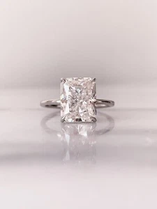 2Ct Radiant-Cut Moissanite Solitaire Engagement Ring 14K White Gold Plated - Picture 1 of 7