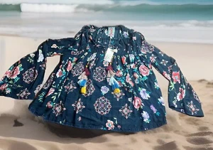 Blusa Johnny Was Top Talla Pequeña Floral Azul Preciosa Túnica Bordada - Imagen 1 de 11