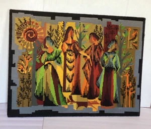 Vintage 1970s French Les Quatre Saisons Four Seasons Needlepoint Wall Art  READ - Picture 1 of 13