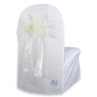 10 pcs Organza Chair Cover Bow Sash 108"x8" - Ivory - Wedding Party Banquet eg - Image 1 of 4