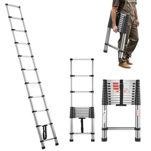 Telescoping Ladder Stainless Steel Extension Step 10.5ft Portable Ladders - Picture 1 of 12