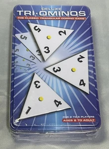 Tri•Ominos Classic Triangular Domino Game By Pressman In Blue Metal Tin_Sealed - Picture 1 of 3