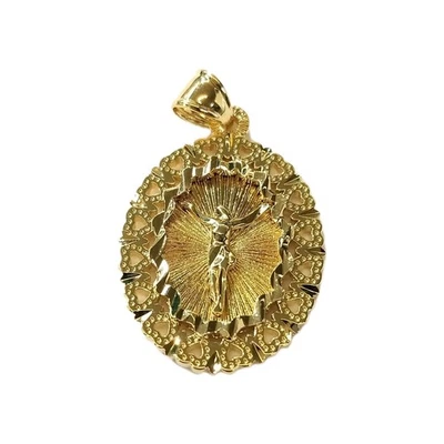 Colgante con dije ovalado de corte de diamante de Jesucristo lleno de oro de 14k18k de 1,5" de alto x 1" de ancho Foto 1 de 3