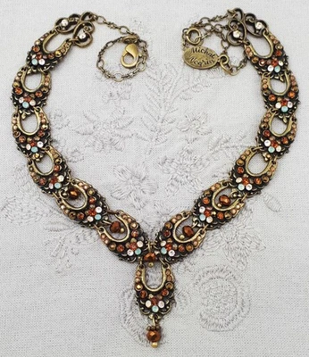 Michal Negrin 地球色调项链青铜花卉施华洛世奇水晶围兜 Y2K — 第 1/4 张图片