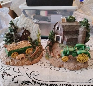 VTG RARE John Deere Bookends Licensed Farm Scene Tractor Barn 5". W 4.75" T - Picture 1 of 9
