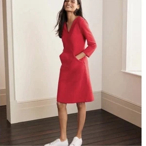 Boden Bronte Ottoman Dress Pockets Ribbed V-neck Knee Length Red Women’s Sz US4R - Picture 1 of 10