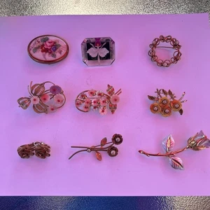 Lot Of 8 Vintage flower brooches + Set Of Rose Earrings  - Picture 1 of 13