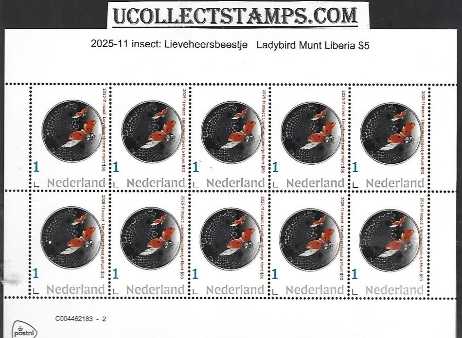 Netherlands 2025-11 Ladybird insect coin on stamp  SHEETLET  mnh G - Image 1 of 1