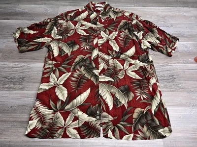 Vintage Pierre Cardin Red Hawaiian Shirt Palm Leaves 100% Rayon Adult Size Large - Image 1 of 4