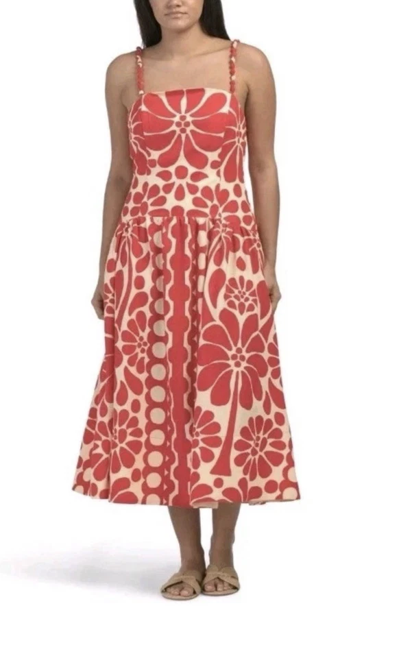 NWT Christian Lacroix Midi Farm Dress Rio Anthropologie  Linen Blend Size 4 Red - Image 1 of 4