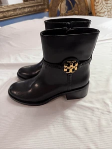 Tory Burch Miller 45MM Leather Ankle Bootie in Black Size Size 6.5 6 1/2 - Picture 1 of 14