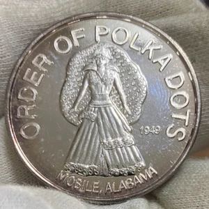 ORDER OF POLKA DOTS 1991~.999 Silver Mardi Gras Doubloon~COME DANCE WITH THE OOP - Picture 1 of 3