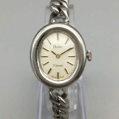 Pedre Watch Women 25mm Silver Tone Oval Dial 17 Jewels Swiss Manual Wind 6.25" - Image 1 of 4