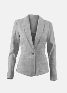 CABI Style# 215 Womens Sz 4 GREY/BLUE BLAZER LINEN COTTON BLEND LS - Picture 1 of 6