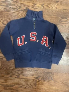 Polo Ralph Lauren USA Spellout Sweater Sweatshirt 1/4 Zip Boys Unisex Sz Small 8 - Picture 1 of 10