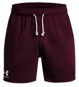 Under Armour Shorts Mens Medium Loose Fit UA Rival Terry 6 Inch Dark Maroon Red - Picture 1 of 6
