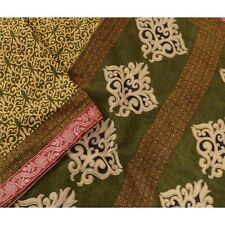 Sanskriti Vintage Green Indian Printed Sarees Pure Cotton Sari Soft Craft Fabric