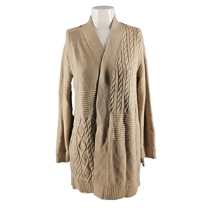 NWT CHARTER CLUB Textured Cable Long Cardigan Sweater Petite LARGE Tan Cotton - Picture 1 of 14