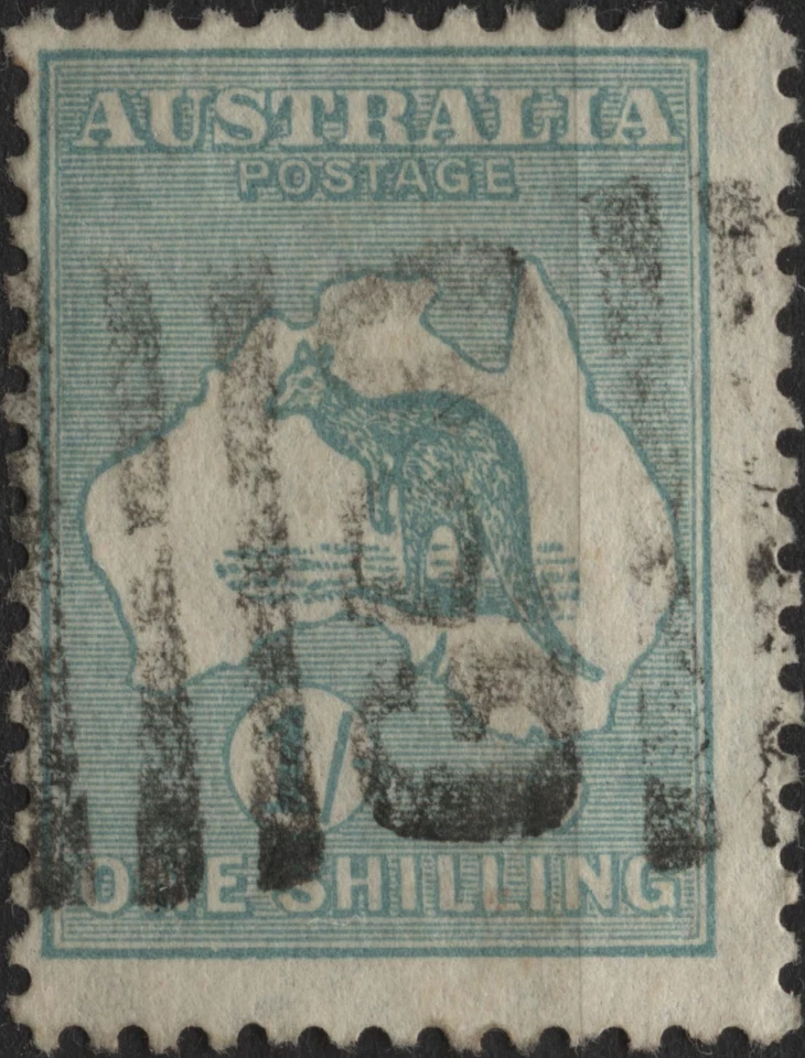 Austrália 1929 #98 1sh verde azul (WMK 203), canguru e mapa usado - Imagem 1 de 1