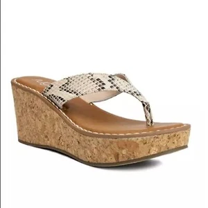 Sugar Sandals Women's Size 8 Natural Cork Wedge Thong Open-Toe Slip-On NWOT - Picture 1 of 9