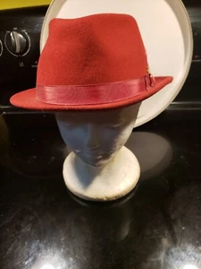 New York Hat Co Fedora Hat 100% Wool Felt Unisex Red Feathers Grosgrain Band Bow - Picture 1 of 7