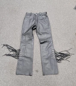 Harley Davidson Black Leather Fringe Pants Size 6 Women a-x - Picture 1 of 9